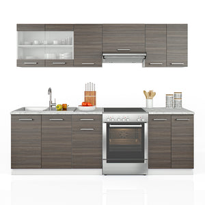 Vicco Mobile da cucina Grigio nobile 240 cm , PL Marmo con striscia LED