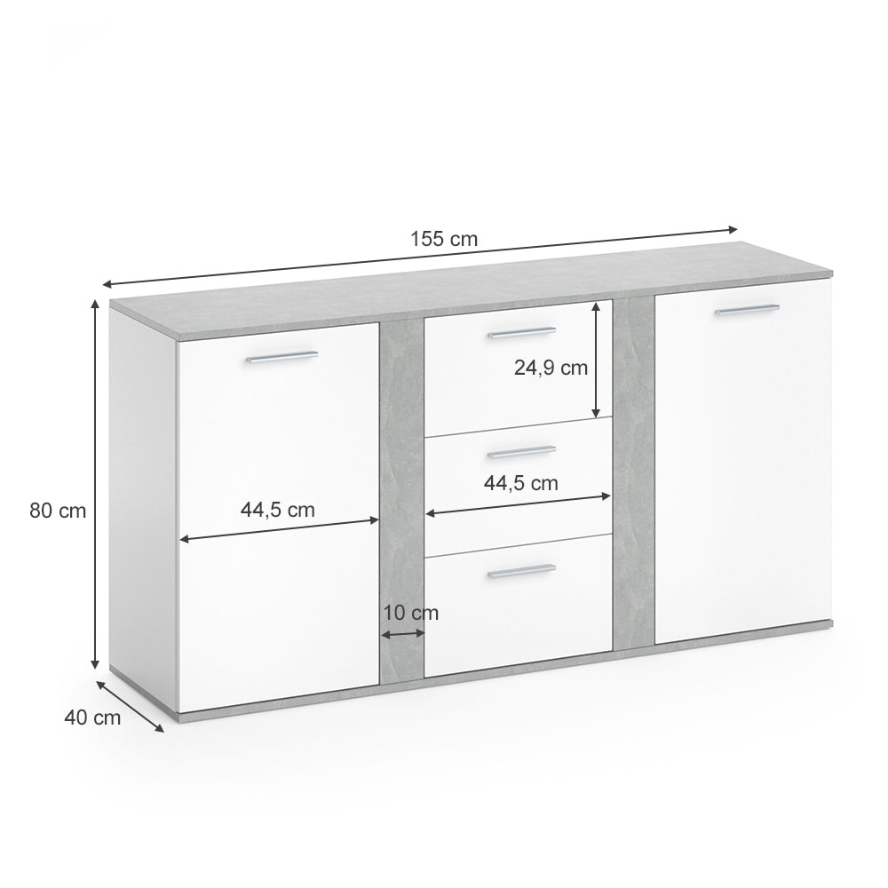 Vicco Cassettiera per camera da letto Calcestruzzo 40 x 80 cm con cassetti