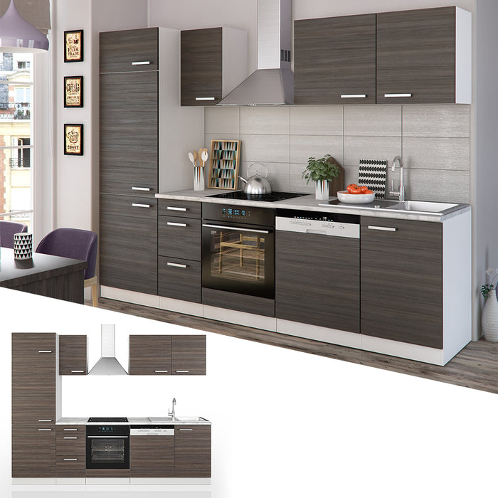 Vicco Cucina componibile Grigio prezioso/bianco 270 cm senza piano di lavoro con striscia LED