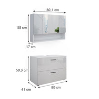 Vicco Set mobili bagno Bianco lucido 2 parti, mobile base 80 cm
