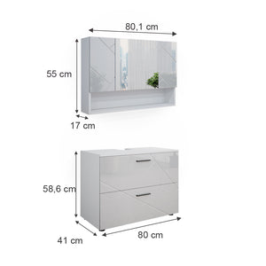 Vicco Set mobili bagno Bianco lucido 2 parti, mobile base 80 cm