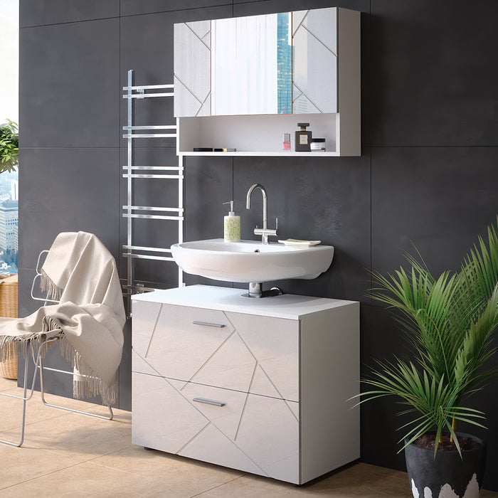 Vicco Set mobili bagno Bianco lucido 2 parti, mobile base 80 cm