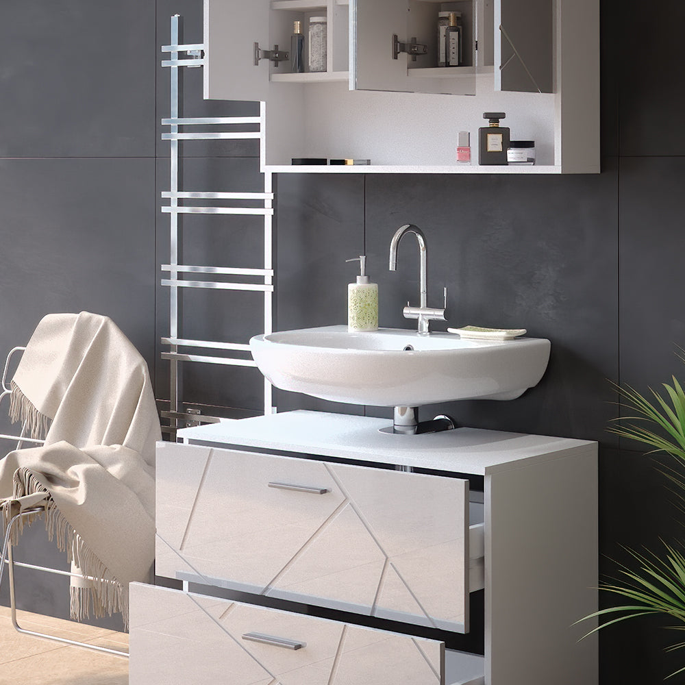 Vicco Set mobili bagno Bianco lucido 2 parti, mobile base 80 cm