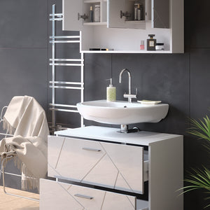 Vicco Set mobili bagno Bianco lucido 2 parti, mobile base 80 cm