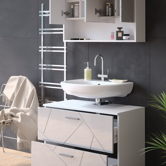 Vicco Set mobili bagno Bianco lucido 2 parti, mobile base 80 cm