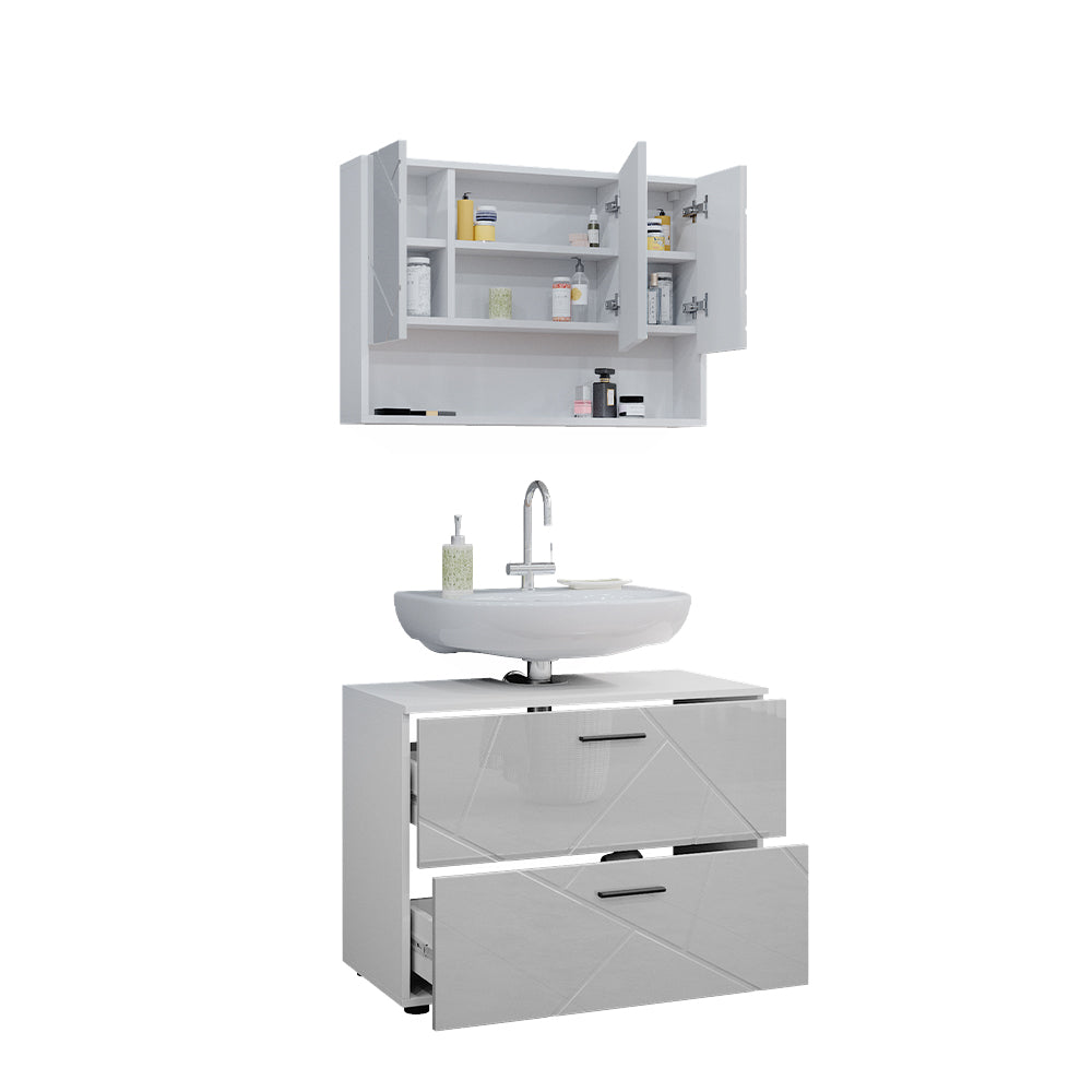 Vicco Set mobili bagno Bianco lucido 2 parti, mobile base 80 cm