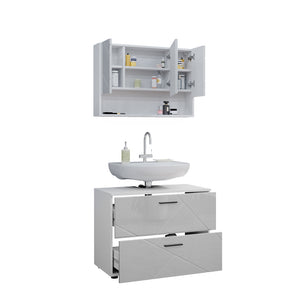 Vicco Set mobili bagno Bianco lucido 2 parti, mobile base 80 cm