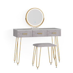 Vicco Tavolo da toeletta Grigio 100 cm con illuminazione LED e sgabello