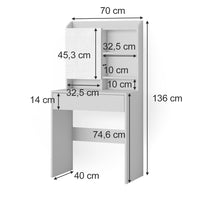 Comodino Vicco bianco, con specchio, 70 cm