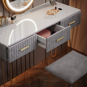 Vicco Tavolo da toeletta Grigio 100 cm con illuminazione LED e sgabello