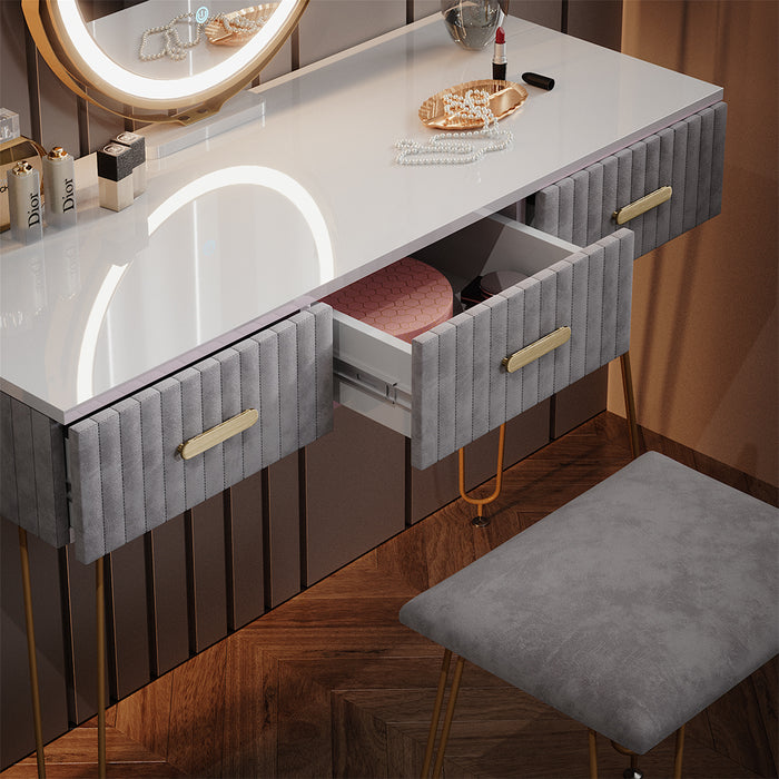 Vicco Tavolo da toeletta Grigio 100 cm con illuminazione LED e sgabello