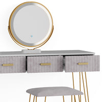 Vicco Tavolo da toeletta Grigio 100 cm con illuminazione LED e sgabello