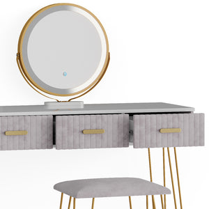 Vicco Tavolo da toeletta Grigio 100 cm con illuminazione LED e sgabello