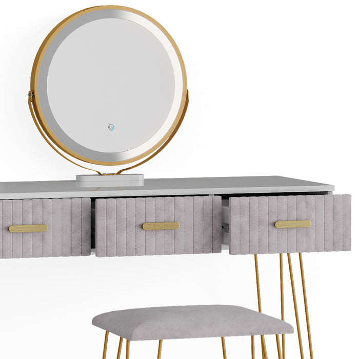 Vicco Tavolo da toeletta Grigio 100 cm con illuminazione LED e sgabello