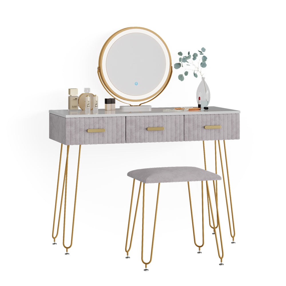 Vicco Tavolo da toeletta Grigio 100 cm con illuminazione LED e sgabello