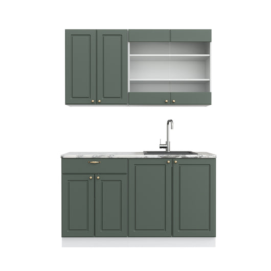 Vicco Cucina completa Verde-oro Country House/Bianco 140 cm senza piano di lavoro