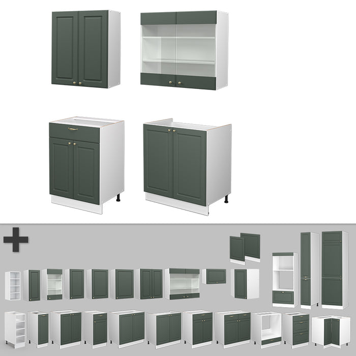 Vicco Cucina completa Verde-oro Country House/Bianco 140 cm , PL Marmo