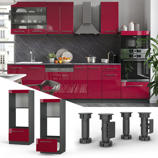 Vicco Set mobili bagno Rosso bordeaux lucido 60 cm aperto
