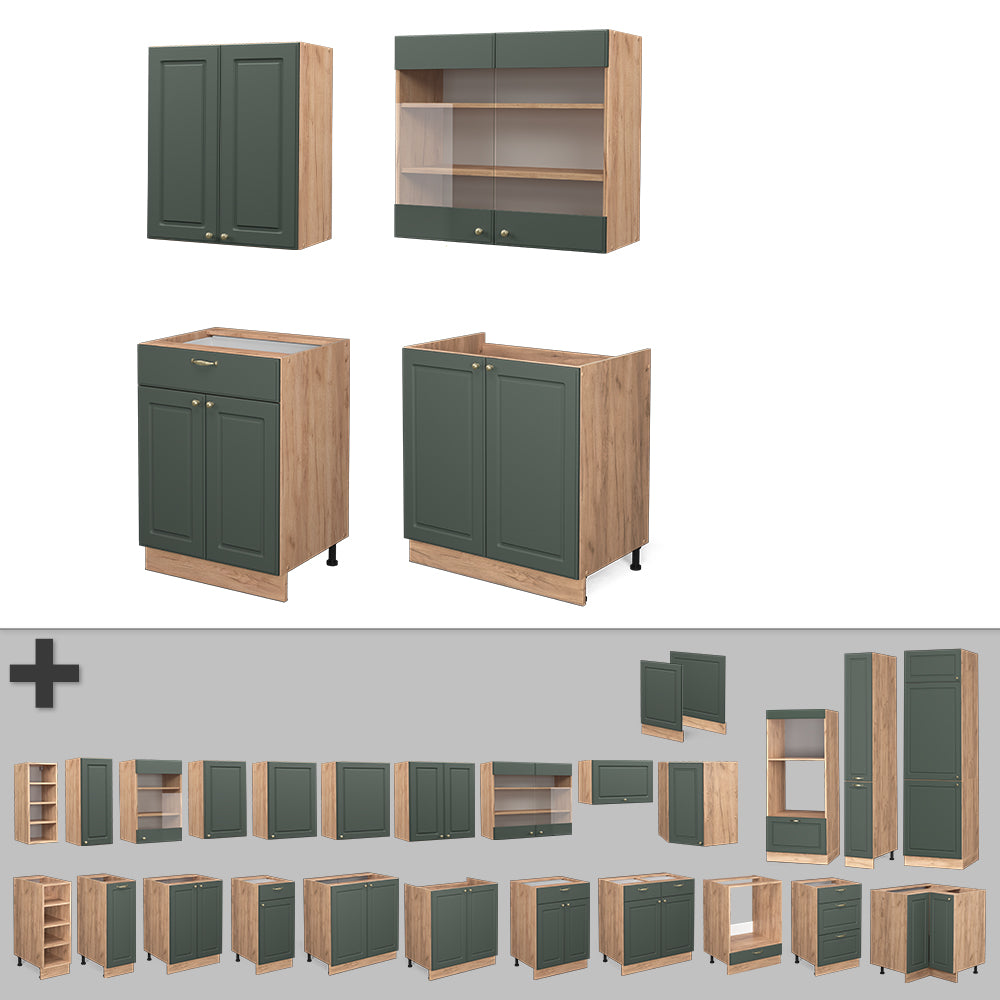 Vicco Cucina completa Quercia verde-oro Country/oro Power 140 cm , PL Antracite