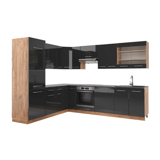 Vicco Cucina angolare completa Antracite lucido/oro power oak 227 x 287 cm , PL Antracite