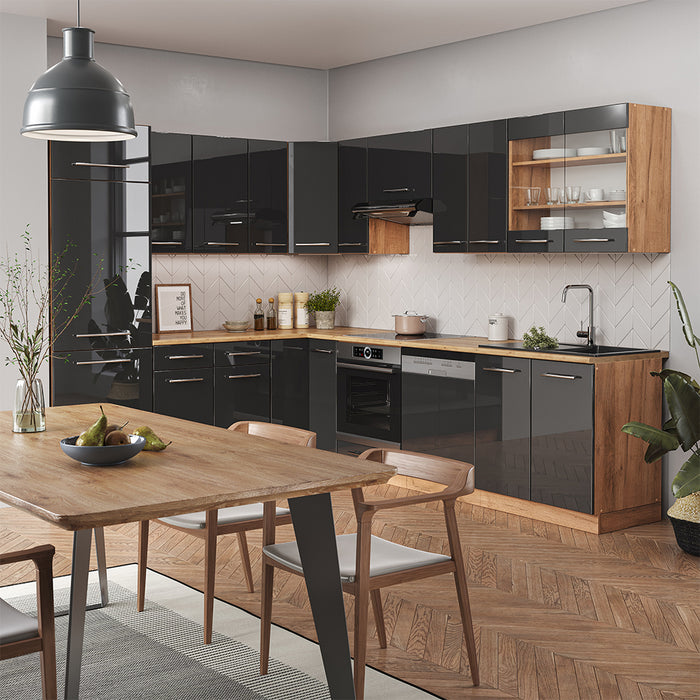 Vicco Cucina angolare completa Antracite lucido/oro power oak 227 x 287 cm , PL Antracite