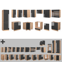 Vicco Cucina angolare completa Antracite lucido/oro power oak 227 x 287 cm , PL Rovere