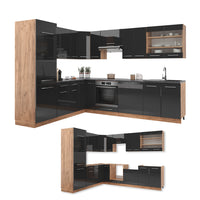 Vicco Cucina angolare completa Antracite lucido/oro power oak 227 x 287 cm , PL Marmo