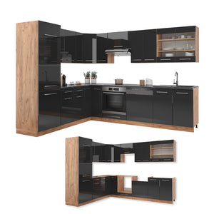 Vicco Cucina angolare completa Antracite lucido/oro power oak 227 x 287 cm , PL Antracite