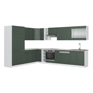 Vicco Cucina angolare completa Verde-oro Country House/Bianco 347 x 257 cm senza piano di lavoro