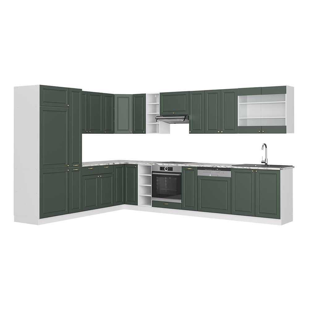 Vicco Cucina angolare completa Verde-oro Country House/Bianco 347 x 257 cm , PL Marmo