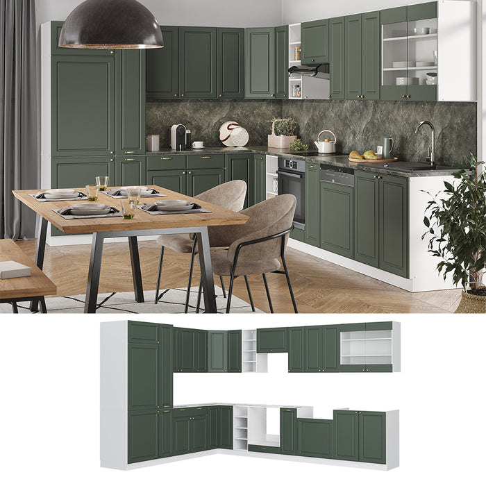 Vicco Cucina angolare completa Verde-oro Country House/Bianco 347 x 257 cm , PL Rovere