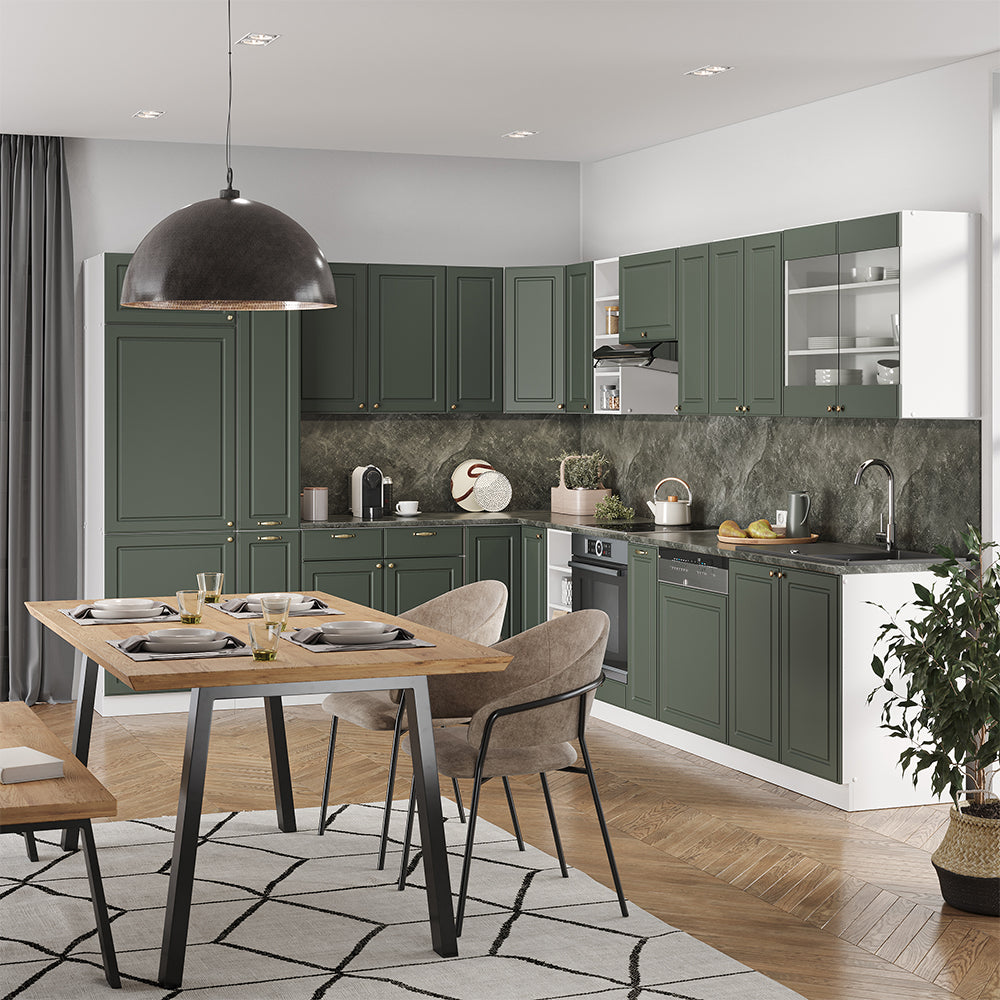 Vicco Cucina angolare completa Verde-oro Country House/Bianco 347 x 257 cm , PL Antracite