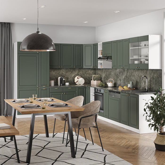 Vicco Cucina angolare completa Verde-oro Country House/Bianco 347 x 257 cm , PL Antracite