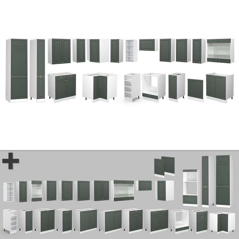 Vicco Cucina angolare completa Verde-oro Country House/Bianco 347 x 257 cm , PL Rovere