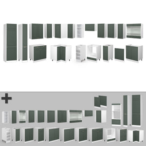 Vicco Cucina angolare completa Verde-oro Country House/Bianco 347 x 257 cm , PL Marmo