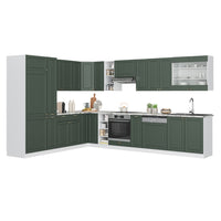 Vicco Cucina angolare completa Verde-oro Country House/Bianco 347 x 257 cm senza piano di lavoro