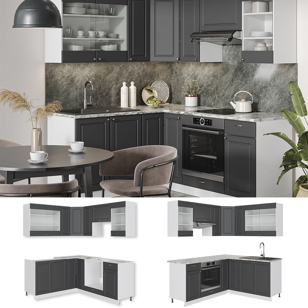 Vicco Cucina angolare completa Antracite-Oro/Bianco 160 x 190 cm , PL Antracite
