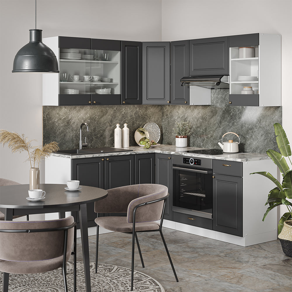 Vicco Cucina angolare completa Antracite-Oro/Bianco 160 x 190 cm , PL Antracite