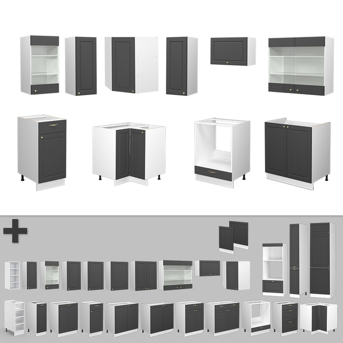 Vicco Cucina angolare completa Antracite-Oro/Bianco 160 x 60 cm senza piano di lavoro