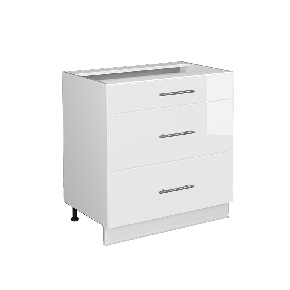 Vicco Mobiletto base per cucina Bianco lucido 80 cm con 3 cassetti, senza piano di lavoro