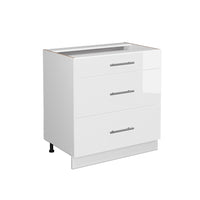 Vicco Mobiletto base per cucina Bianco lucido 80 cm con 3 cassetti, senza piano di lavoro