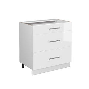 Vicco Mobiletto base per cucina Bianco lucido 80 cm con 3 cassetti, senza piano di lavoro