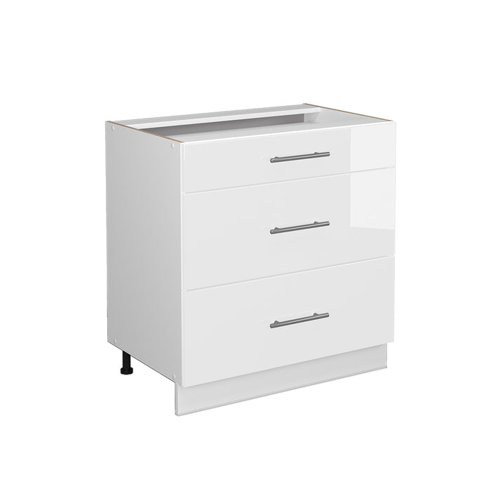 Vicco Mobiletto base per cucina Bianco lucido 80 cm con 3 cassetti, senza piano di lavoro