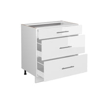 Vicco Mobiletto base per cucina Bianco lucido 80 cm con 3 cassetti, PL Rovere