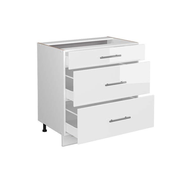 Vicco Mobiletto base per cucina Bianco lucido 80 cm con 3 cassetti, senza piano di lavoro