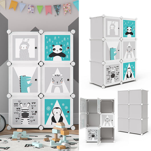 Vicco Scaffale portagiochi bambini Grigio 74.5 x 110 cm 6 scomparti (Panda)