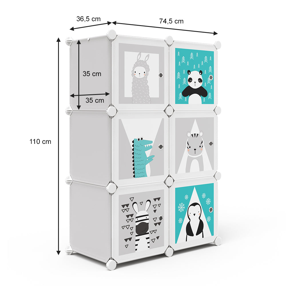 Vicco Scaffale portagiochi bambini Grigio 74.5 x 110 cm 6 scomparti (Panda)