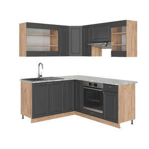 Vicco Cucina angolare completa Antracite Country House/oro Kraft Oak 160 x 60 cm senza piano di lavoro