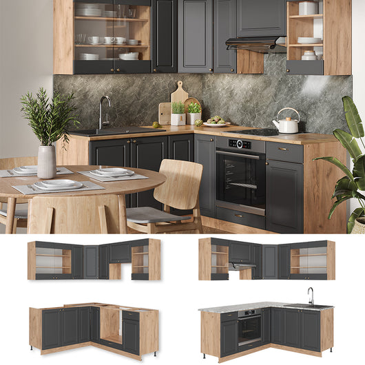 Vicco Cucina angolare completa Antracite Country House/oro Kraft Oak 160 x 190 cm , PL Antracite