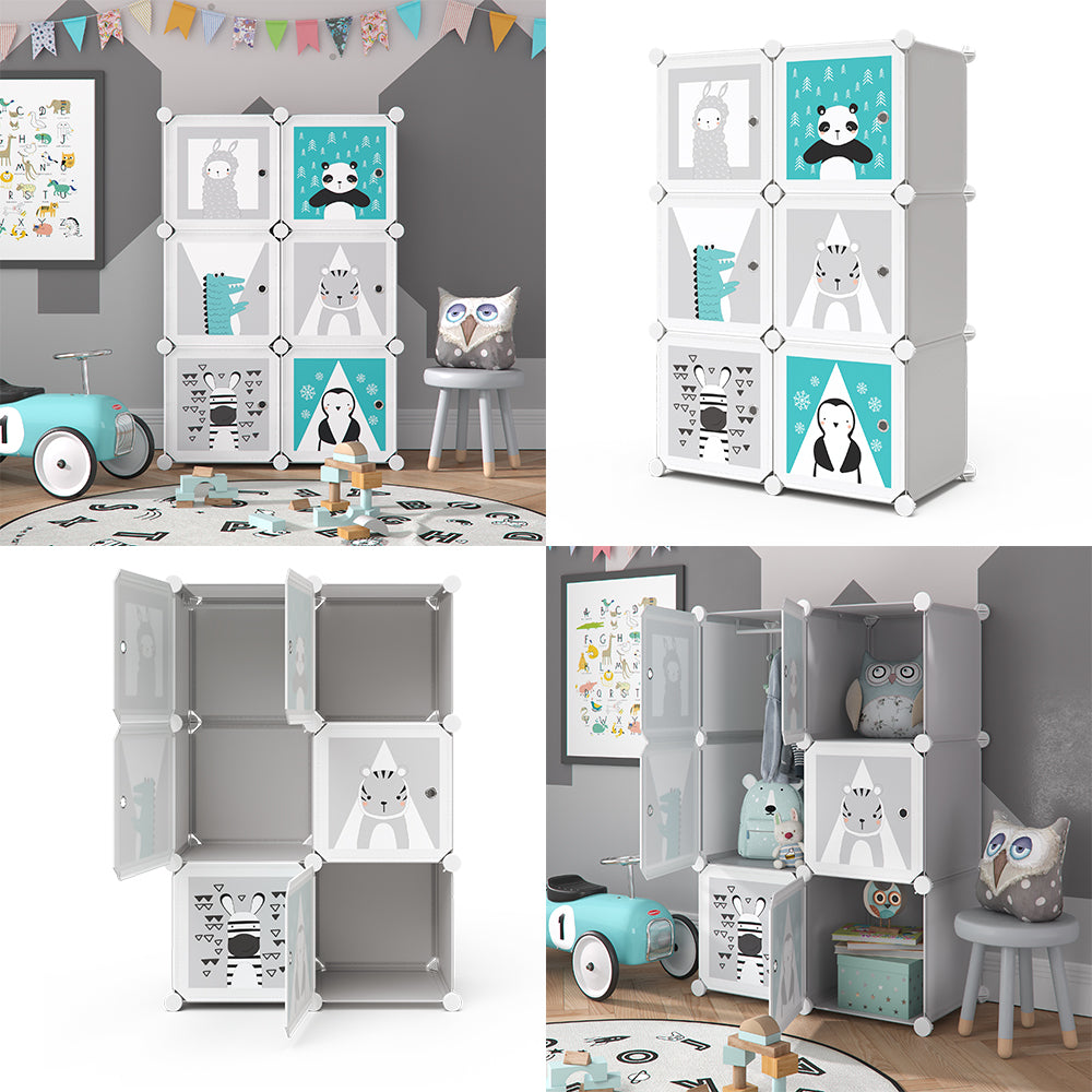 Vicco Scaffale portagiochi bambini Grigio 74.5 x 110 cm 6 scomparti (Panda)